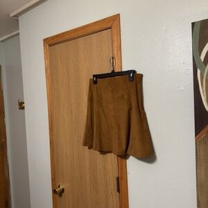 Loft Size 2 Solid Brown Faux Suede Above-Knee A-Line Skirt - EUC